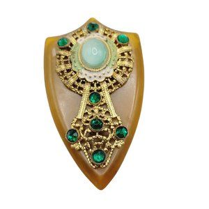 Antique Art Deco Bakelite Enamel & Glass Czech Decorative Dress Clip (A364)